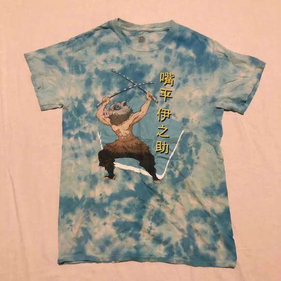 Demon Slayer Inosuke Anime Blue Tie Dye Tshirt Womens Size Small Shirt - Picture 1 of 15